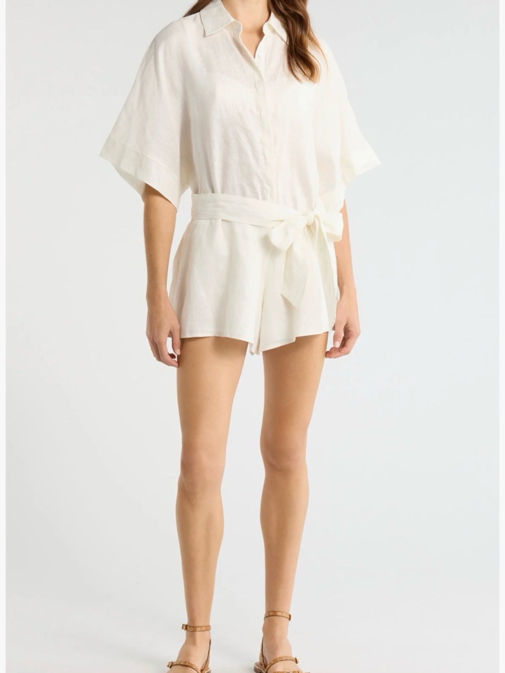 Elan white linen coverup romper